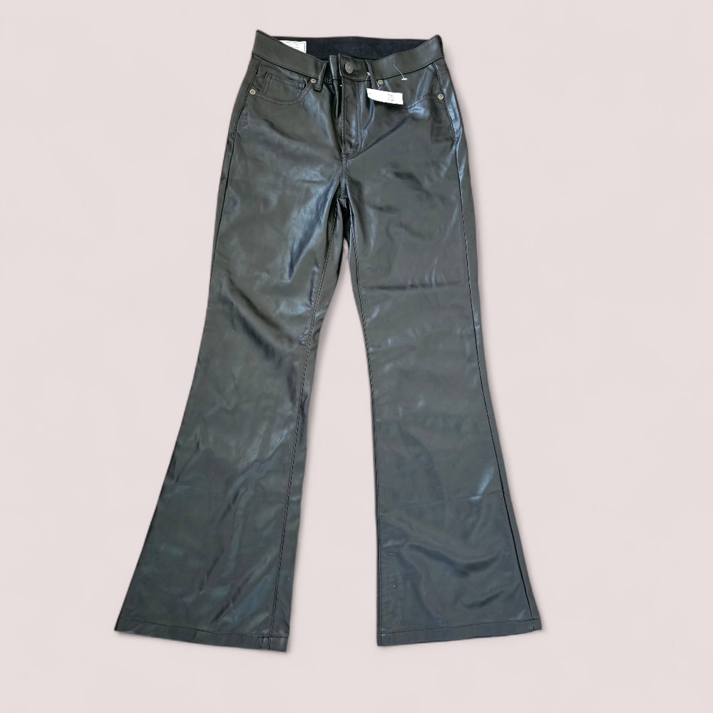 GAP NWT Faux Leather Black Rock Grunge Whimsigoth Flare High Rise Pants Sz 27 4P